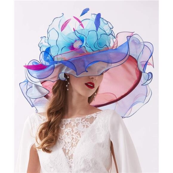 Women's Kentucky Derby Church Dress Hat F2 Skyblue - Picture 5 of 6